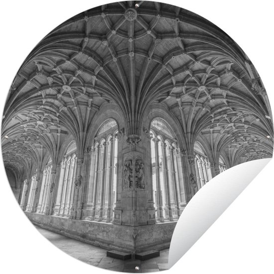 Tuincirkel Convento de San Esteban in Spanje in het zwart-wit - 60x60 cm - Ronde Tuinposter - Buiten
