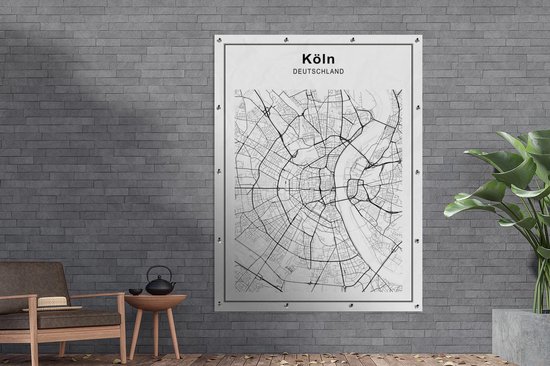 Décoration Décoration murale Extérieure Plan de Ville - Zwart Wit - Cologne - 120x160 cm