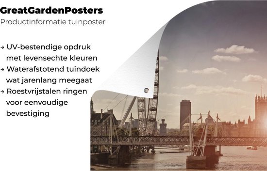 Sunset at the London Eye in England Garden poster 60x40 cm - petit - Toile de jardin / Toile d'extérieur / Peintures pour l'extérieur (décoration de jardin)
