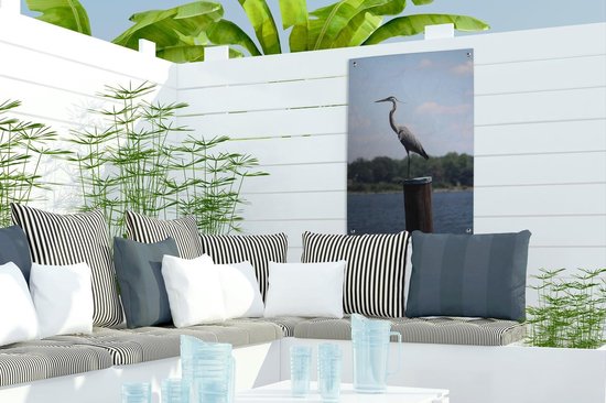 Grand héron sur un poteau affiche de jardin toile lâche