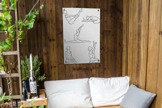 Tuinposter 60x90 cm - Tuindecoratie Yoga - Vrouwen - Poses - Poster voor in de tuin - Buiten decoratie - Schutting tuinschilderij - Tuindoek muurdecoratie - Wanddecoratie balkondoek