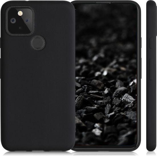 Zwarte, flexibele TPU telefoonhoes in detail, met de achterkant en zijkant zichtbaar.