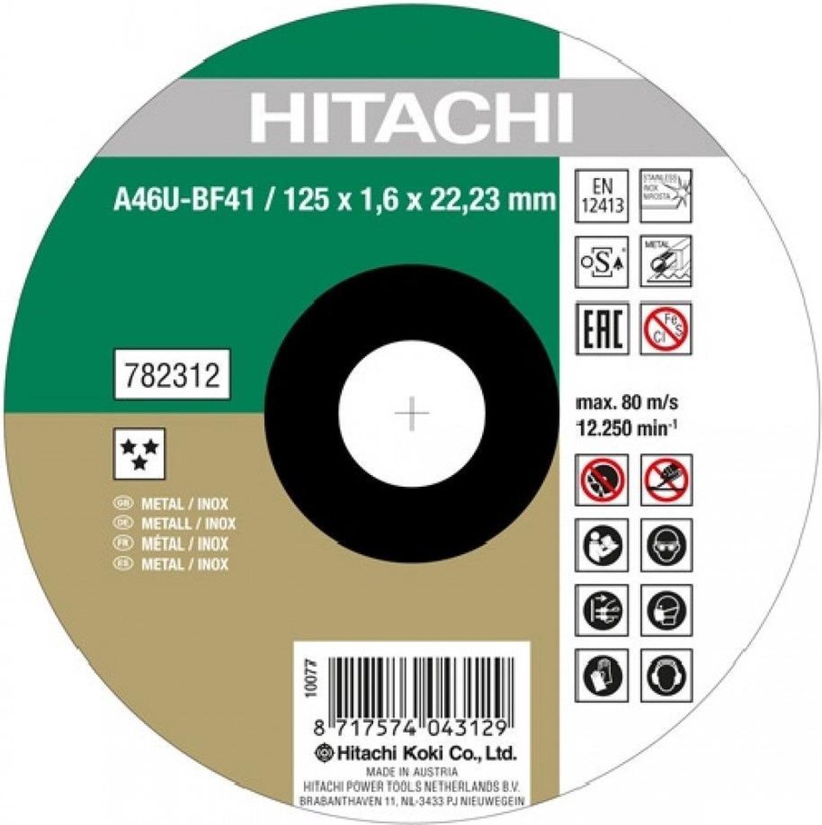 HiKOKI 782315 Doorslijpschijf - 230 x 22,23 x 1,9mm - RVS - metaal