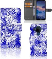 Housse en Cuir Premium Flip Case Portefeuille Etui pour Nokia 5.4 Portefeuille Skull Blue Angel