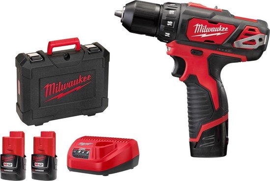 Milwaukee M12 12V Accu Schroefboormachine 2x 2.0Ah Li-ion, 10mm Boorhouder, Compact, LED