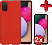 Samsung A02s Hoesje Rood Siliconen Case Met 2x Screenprotector - Samsung Galaxy A02s Hoes Silicone Cover Met 2x Screenprotector - Rood