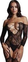 Criss Cross Neck Bodystocking - Black -