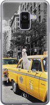 Samsung Galaxy A8 2018 siliconen hoesje - Lama in taxi - Soft Case Telefoonhoesje - Grijs - Print