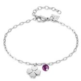 Twice As Nice Armband in edelstaal, klaver en amethyst  16 cm+3 cm