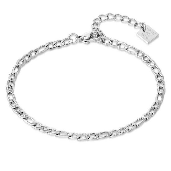 Twice As Nice Armband in edelstaal, figaro ketting 3 mm 16 cm+3 cm