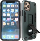 Stand Shockproof Telefoonhoesje - Magnetic Stand Hard Case - Grip Stand Back Cover - Backcover Hoesje voor iPhone 12 - iPhone 12 Pro - Donker Groen