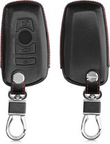 kwmobile autosleutelhoes voor BMW 3-knops draadloze autosleutel (alleen Keyless Go) - Hoesje voor autosleutel in zwart / rood - Leren hoes