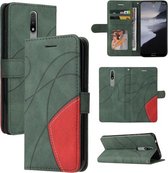 Voor Nokia 2.4 Dual-color Splicing Horizontale Flip PU Lederen Case met Houder & Kaartsleuven & Portemonnee (Groen)