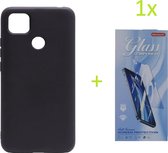 hoesje Geschikt voor: Xiaomi Redmi 9C TPU Silicone rubberen + 1 stuk Tempered screenprotector - zwart