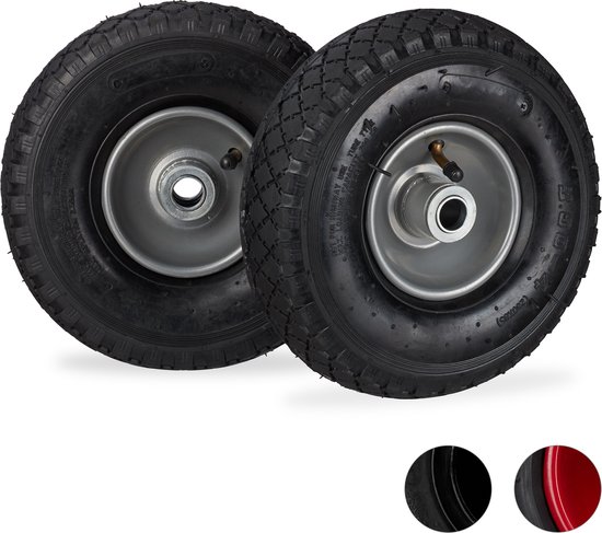 roue de diable relaxdays 3.00-4 - Diable de banque d'air - Pneu de secours 360x85 mm - 2 pièces Noir-gris