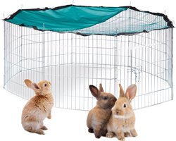 xl konijnenren - met net - voor konijnen en andere knaagdieren - met zonnedoek - Ø 145 cm - verzinkt