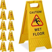 relaxdays 10 x waarschuwingsbord „Caution Wet Floor“ - klapbaar - gladde vloer bord - geel