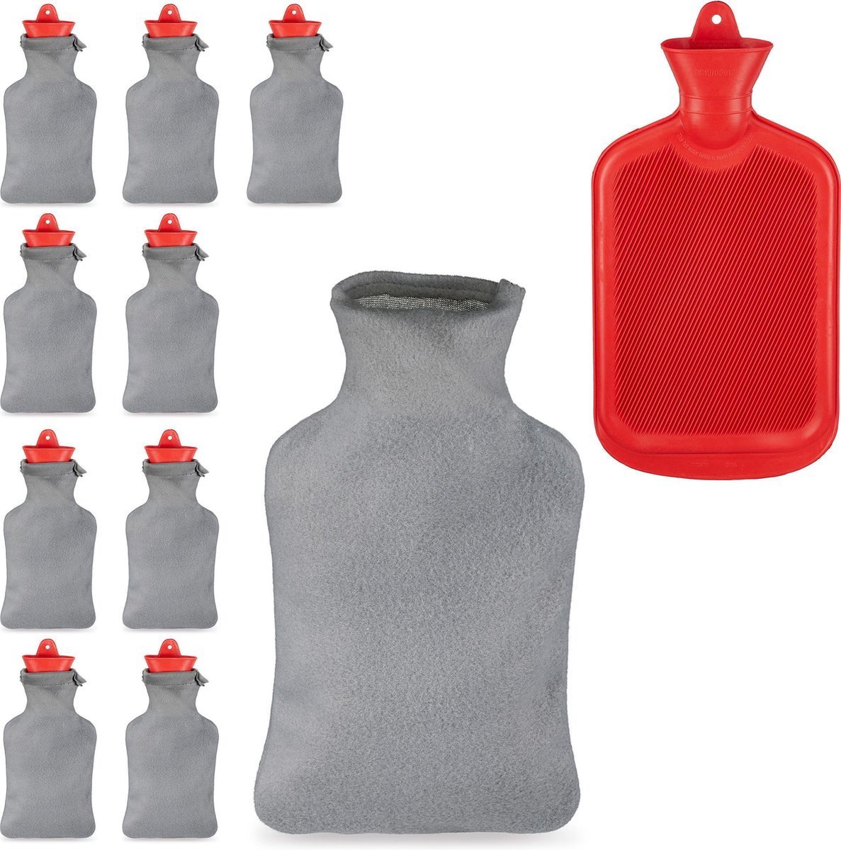 Goedkoopste 10x kruik met hoes - warmwaterkruik - rubber - 2L - rood - bedkruik - waterkruik