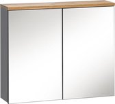 Spiegelkast Badkamer 69,5x80 cm Grijs Eiken – Bloom – Luxe Badkamer Spiegel Kast – Badkamerkast met Spiegel - Perfecthomeshop
