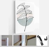 Minimalistic Watercolor Painting Artwork. Earth Tone Boho Foliage Line Art Drawing with Abstract Shape - Modern Art Canvas - Vertical - 1937930767 - 80*60 Vertical
