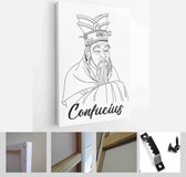 Itsallcanvas - Schilderij - Confucius Vector Portrait In Line Art Illustration Art Vertical Vertical - Multicolor - 40 X 30 Cm