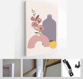 Set of abstract female shapes and silhouettes on textured background. Abstract women face, vases, fruit in pastel colors - Modern Art Canvas - Vertical - 1855176037 - 80*60 Vertica