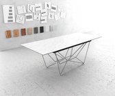 Eettafel Edge LaminamÂ® keramiek wit 180-220x90cm middenvoet draadframe zilver