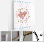 Itsallcanvas - Schilderij - Happy Valentines Day Cards. Handdrawn Romantic Lettering Art Vertical Vertical - Multicolor - 40 X 30 Cm
