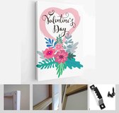 Itsallcanvas - Schilderij - Happy Valentines Day Cards. Handdrawn Romantic Lettering Art Vertical Vertical - Multicolor - 115 X 75 Cm