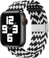 By Qubix Braided nylon bandje - Zwart - Wit - Geschikt voor Apple Watch 42mm - 44mm - 45mm - Ultra - 49mm - Compatible Apple watch bandje -