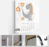 Children's calendar template for 2022. Bright vertical design with abstract dinosaurs in a flat style - Modern Art Canvas - Vertical - 1980533045 - 50*40 Vertical