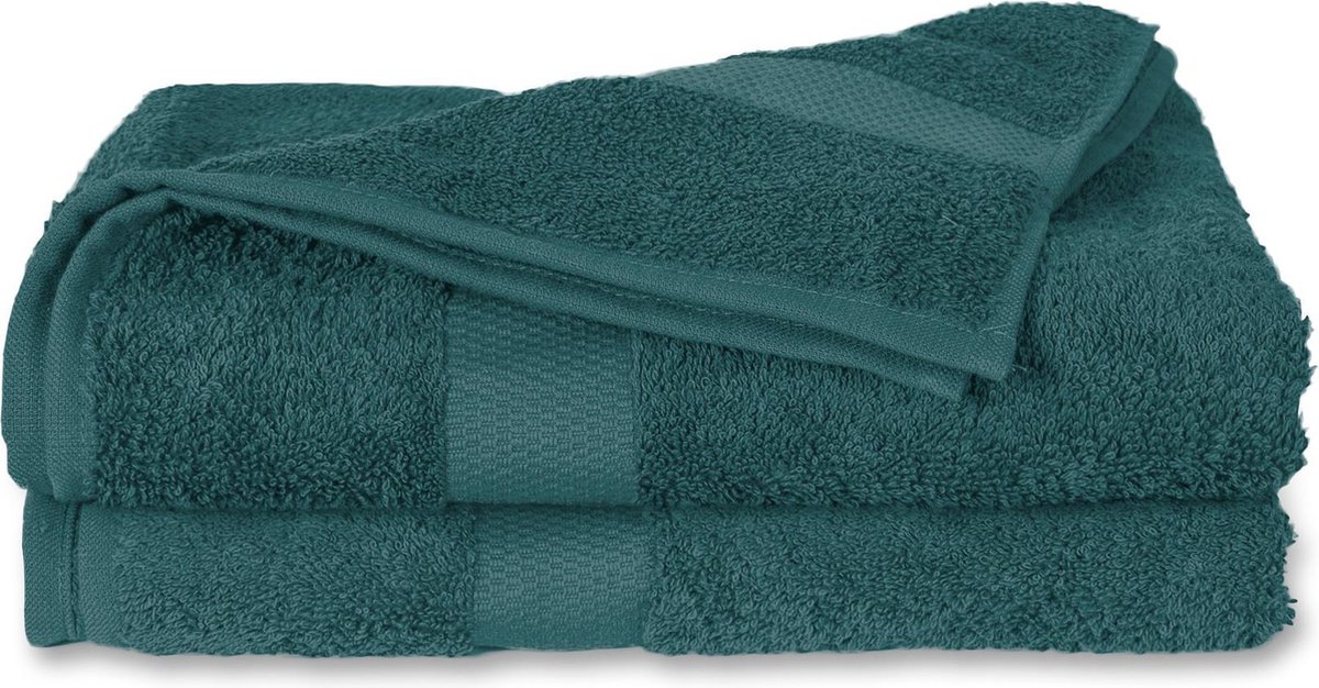 Twentse Damast Luxe Katoenen Badstof Handdoeken - Badhanddoeken - 2 stuks - 50x100 cm - Petrol Groen