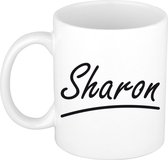 Sharon naam cadeau mok / beker sierlijke letters - Cadeau collega/ moederdag/ verjaardag of persoonlijke voornaam mok werknemers