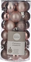 Kleine kunststof kerstballen pakket lichtroze 3 cm - 60x stuks lichtroze mini kerstballen