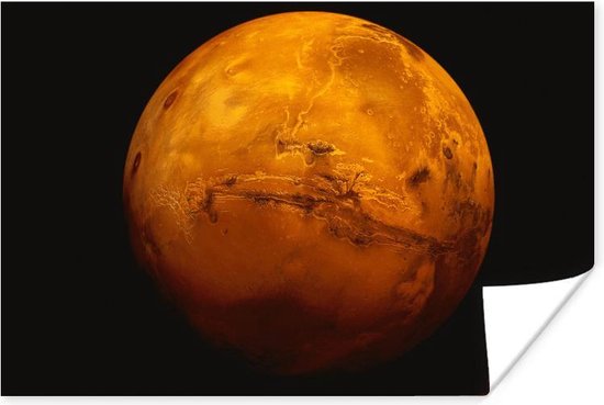 Poster De rode planeet Mars in een donkere hemel - 30x20 cm