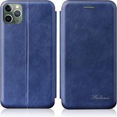 Voor iPhone 13 Pro Max Geïntegreerde Spanning Retro Textuur Magnetische TPU + PU Lederen Case met Kaartsleuf & Houder (Blauw)