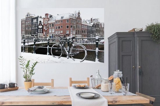 Poster Amsterdam couvert de neige 180x120 cm - Tirage photo sur Poster (décoration murale salon / chambre) / Poster Villes XXL / Groot format!