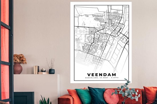 Poster Carte - Veendam - Zwart - Wit - 120x180 cm XXL