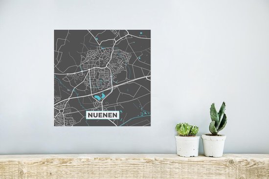 Affiche Carte - Nuenen - Grijs - Blauw - 30x30 cm