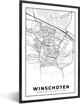 Fotolijst incl. Poster - Kaart - Winschoten - Zwart - Wit - 80x120 cm - Posterlijst