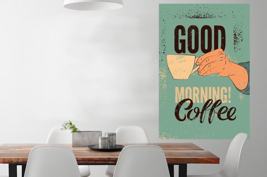 Bonjour café sur fond turquoise 80x120 cm