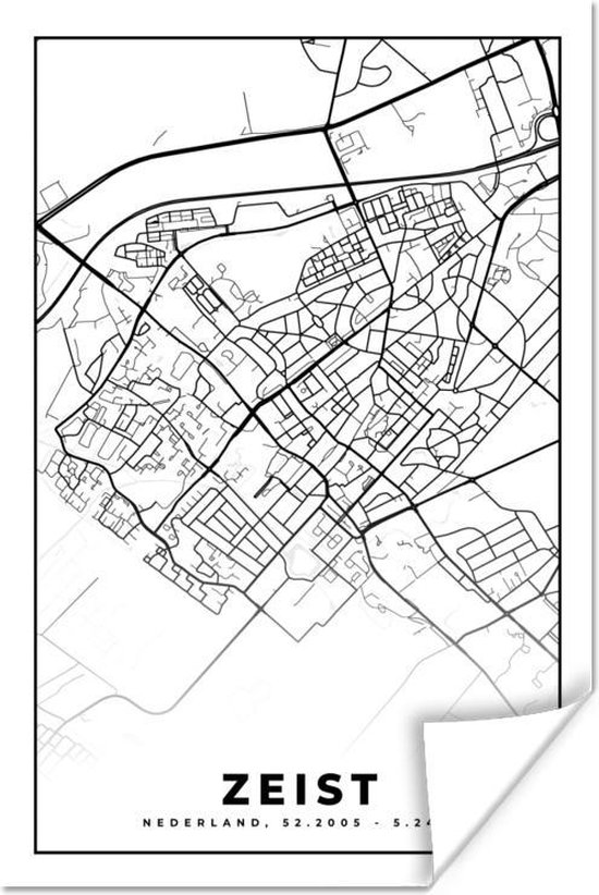 Poster Carte - Zeist - Zwart - Wit - 120x180 cm XXL