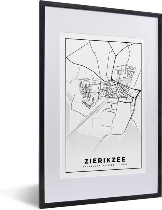 Fotolijst incl. Poster - Kaart - Zierikzee - Zwart - Wit - 40x60 cm - Posterlijst