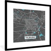 Fotolijst incl. Poster - Stadskaart - Tilburg - Grijs - Blauw - 40x40 cm - Posterlijst - Plattegrond