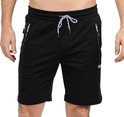 Zwarte korte sportbroek voor heren met ritszakken en trekkoord.