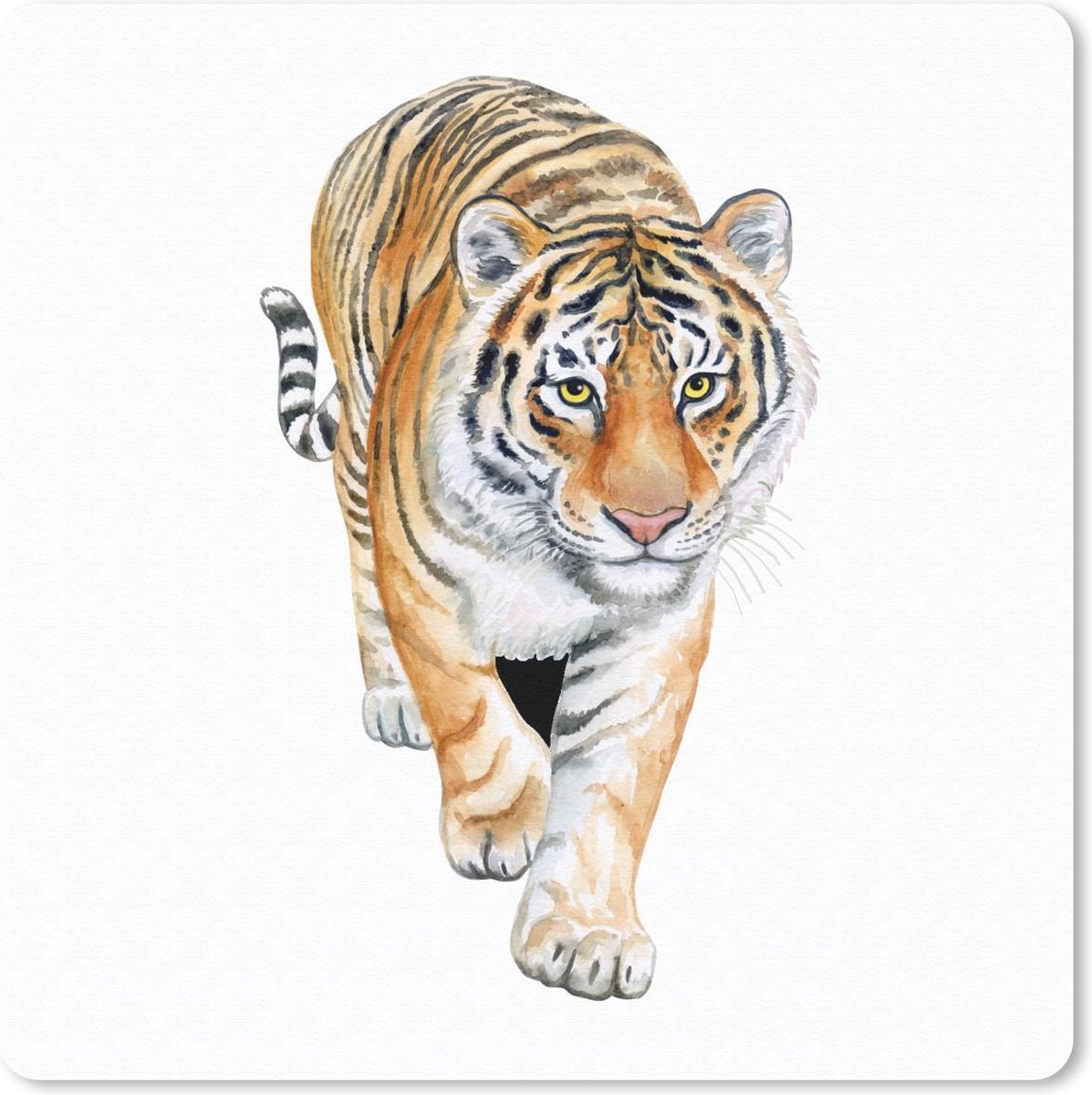 Muismat 20x20 cm - Mousepad Tijger - Kop - Wit - Muismatten