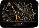 Laptophoes 14 inch - Kaart - Utrecht - Luxe - Goud - Zwart - Laptop sleeve - Binnenmaat 34x23,5 cm - Zwarte achterkant