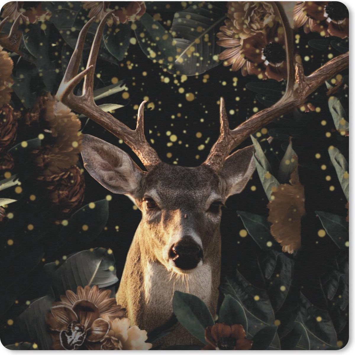 Muismat 20x20 cm - Mousepad Hert - Bloemen - Licht - Botanisch - Muismatten
