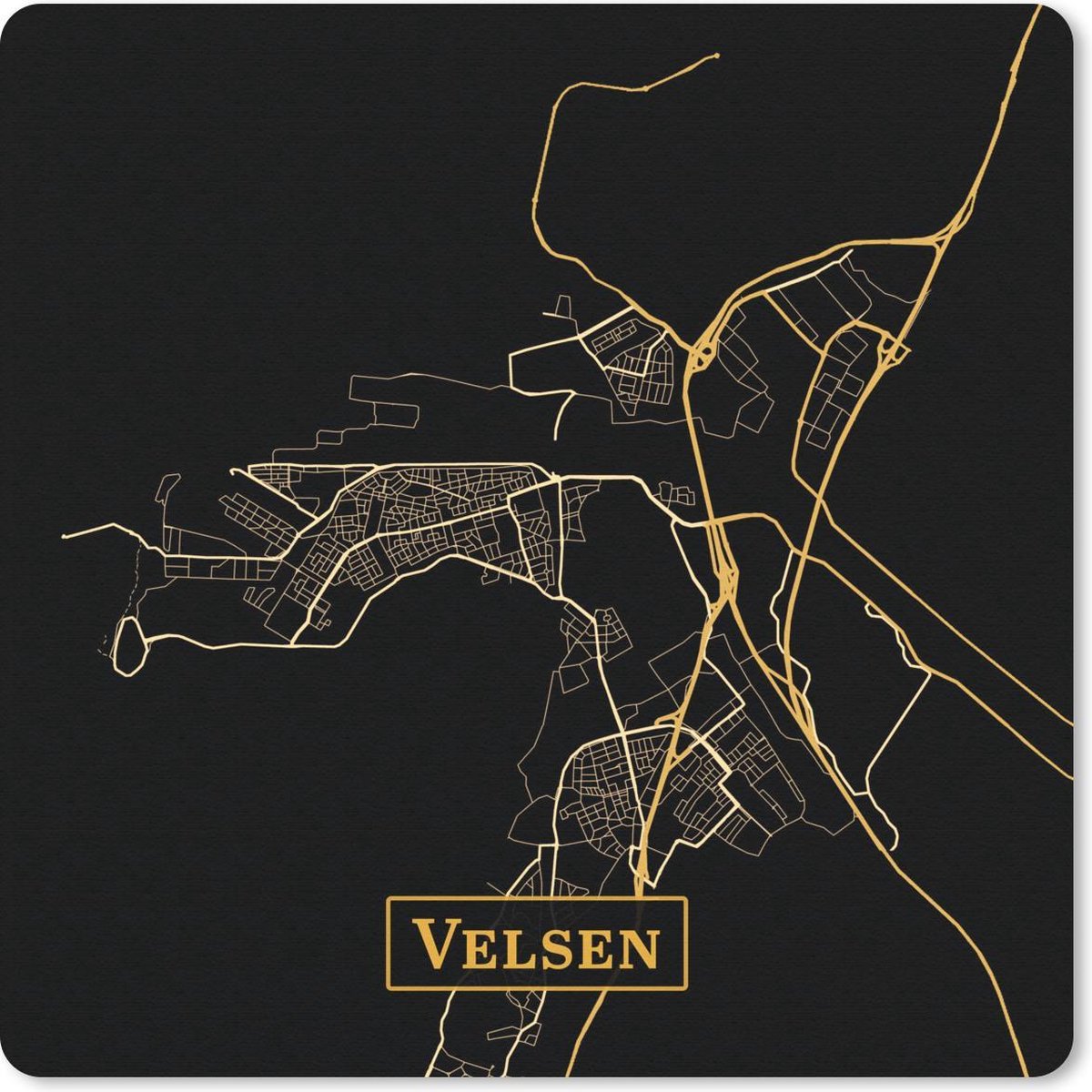 Muismat 20x20 cm - Mousepad Kaart - Velsen - Zwart - Goud - Muismatten