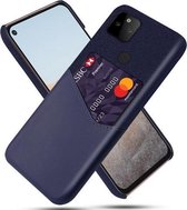 Voor Google Pixel 5a 5G Doek Textuur PC + PU Lederen Achterkant Schokbestendig Hoesje met Kaartsleuf (Blauw)